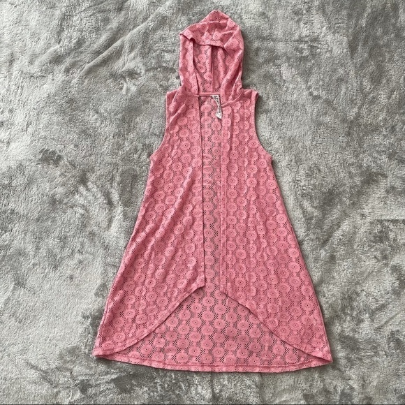 Beautees Pink Lace Sleeveless Hooded Open Front Cardigan Size 14 - Picture 1 of 7